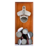 Bulk Reusable Club Supplies Wooden Metal Wall Mounted Beer Bottle Opener Magnetic Cap Catcher